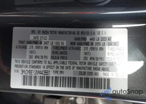 2022 Mazda Cx-30 2.5 Turbo Premium Plus z USA, uszkodzony, nr VIN 3MVDMBEY2NM443561